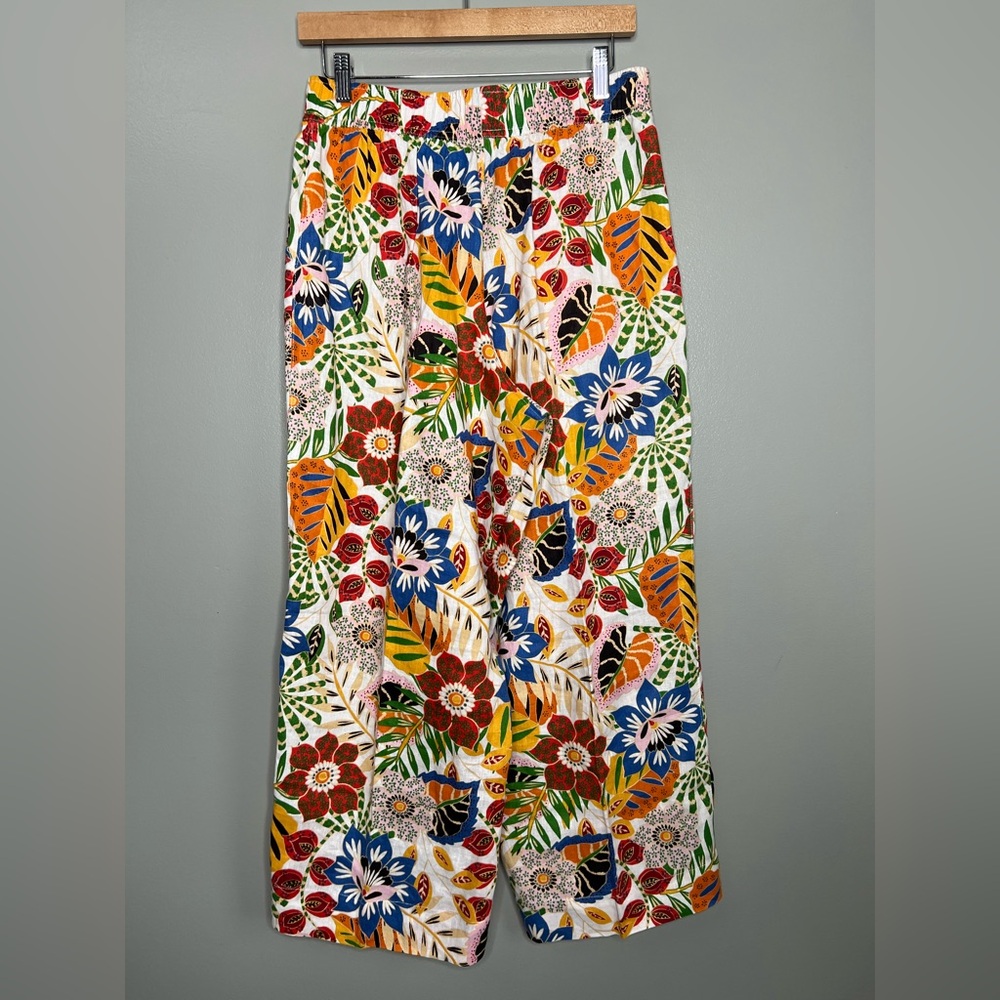 C & C California linen pants bright floral pull on ankle relaxed maximalist - Picture 2 of 5